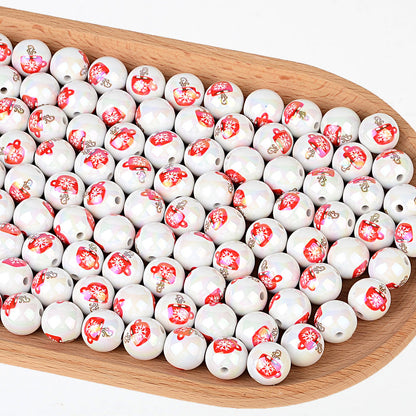 100Pcs 16mm acrylic printed Christmas snowflake coffee cup pattern round bead DIY bead pen mobile phone chain key accessories