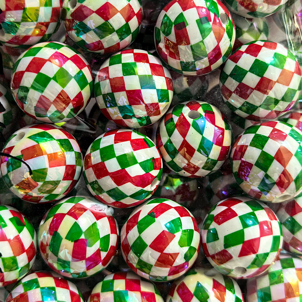 100Pcs 20mm acrylic checkerboard beads christmas striped beads DIY handmade beaded jewelry accessories loose bead material
