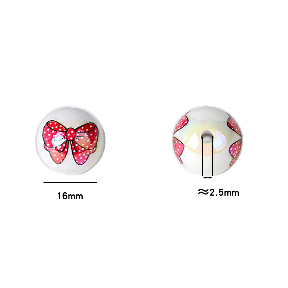 100Pcs 16mm acrylic solid color printing bow straight hole round bead DIY bead pen mobile phone chain jewelry accessories loose beads