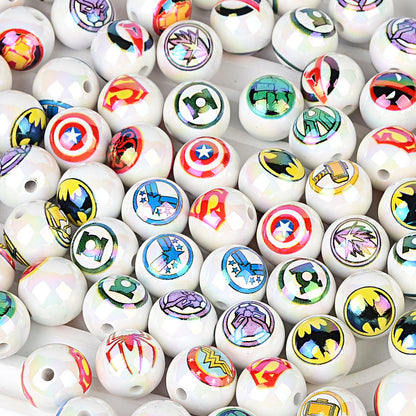 16Mm Marvel Superhero straight hole printing beaded DIY mobile phone chain keychain car hanging bead pen jewelry with