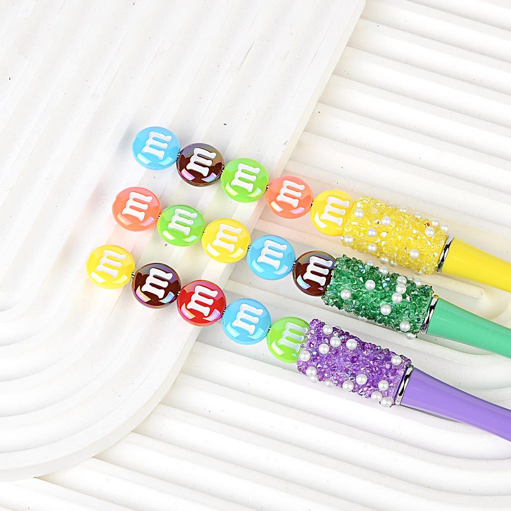 100Pcs cross-border popular 14mm acrylic mixed color M bean flat bead beaded DIY mobile phone chain keychain material jewelry