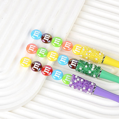 100Pcs cross-border popular 14mm acrylic mixed color M bean flat bead beaded DIY mobile phone chain keychain material jewelry