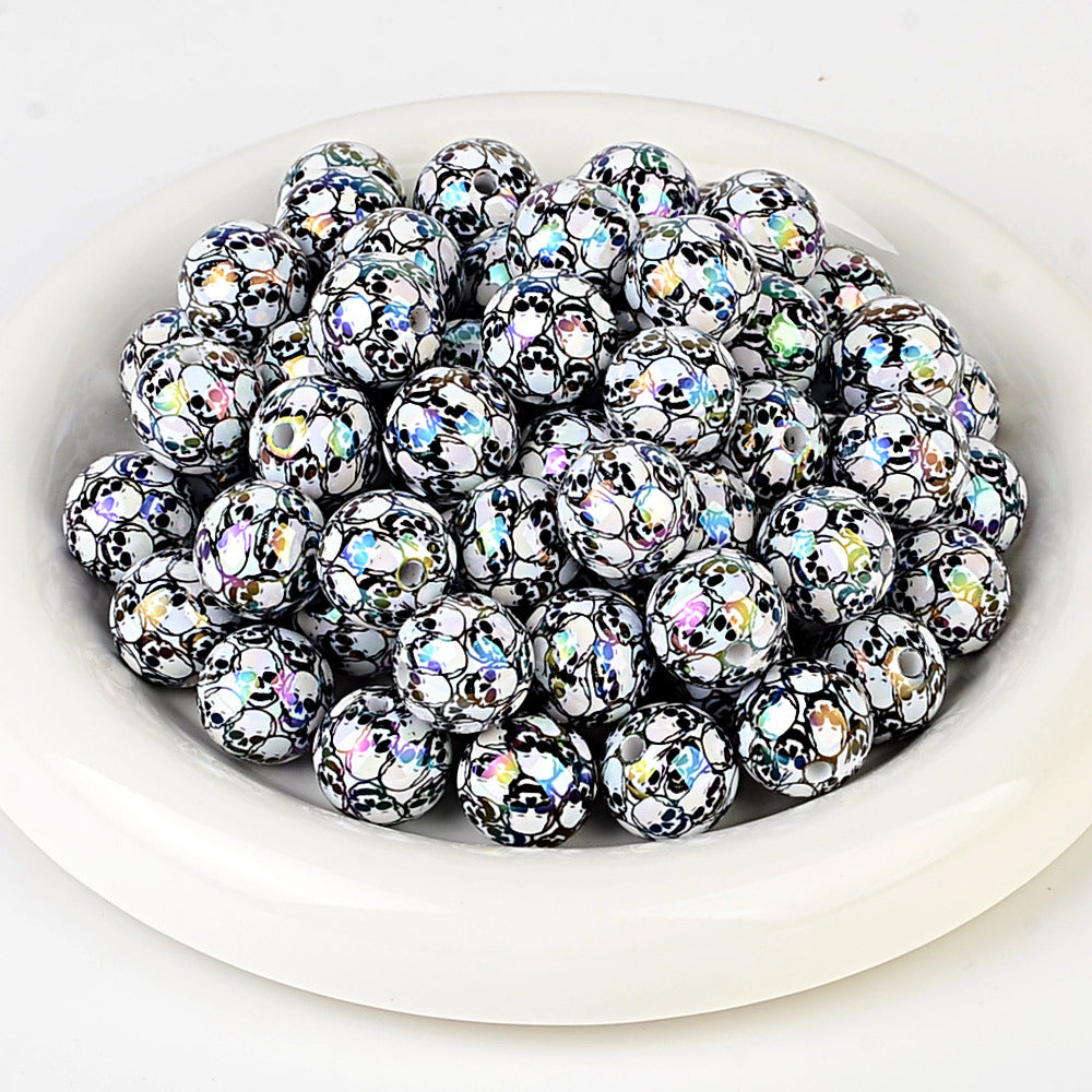 100Pcs Halloween full skull print acrylic round beads DIY mobile phone chain keychain bead pen accessories