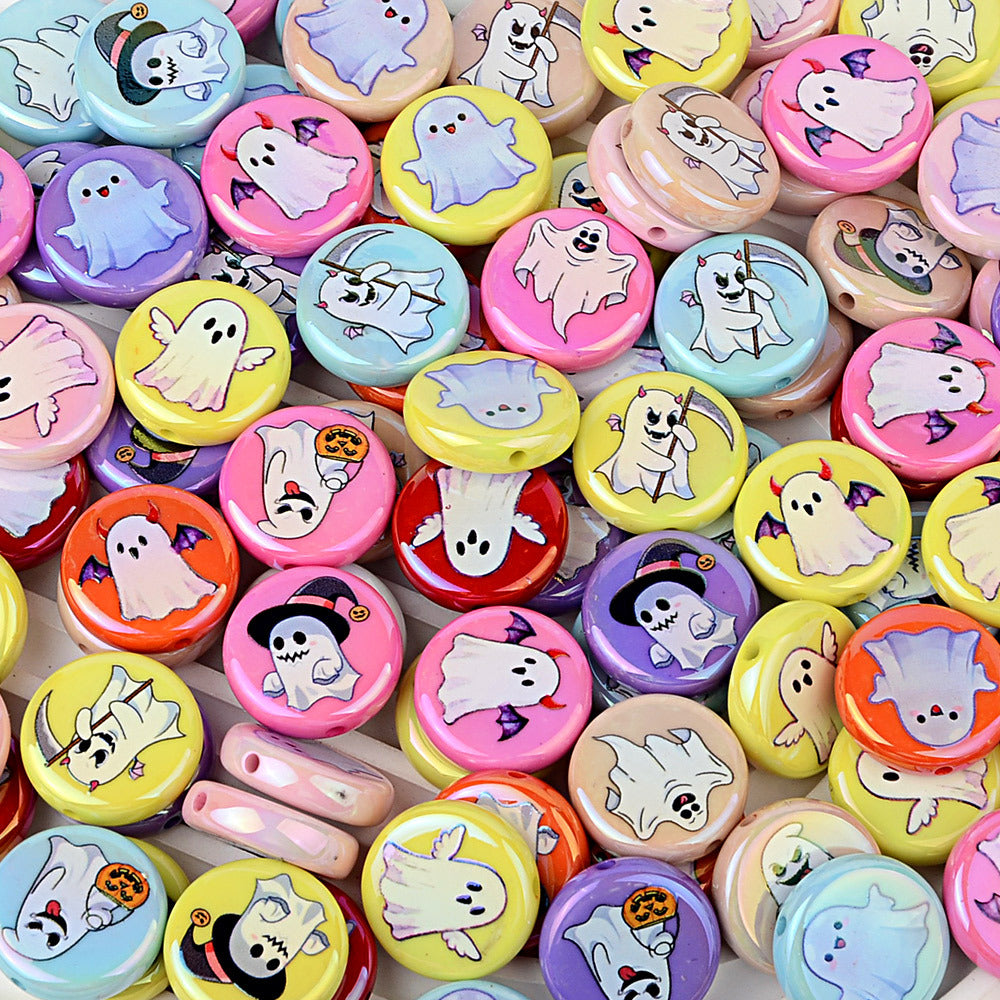 100Pcs UV plated Halloween element mixed ghost round cake beaded DIY beaded pen mobile phone keychain accessories