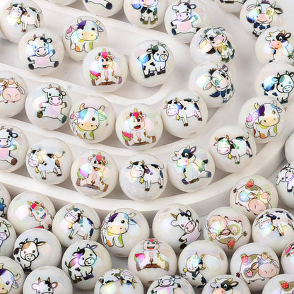 100Pcs acrylic personalized plated UV color printing cow round beads DIY handmade beaded loose bead string pen mobile phone chain jewelry accessories