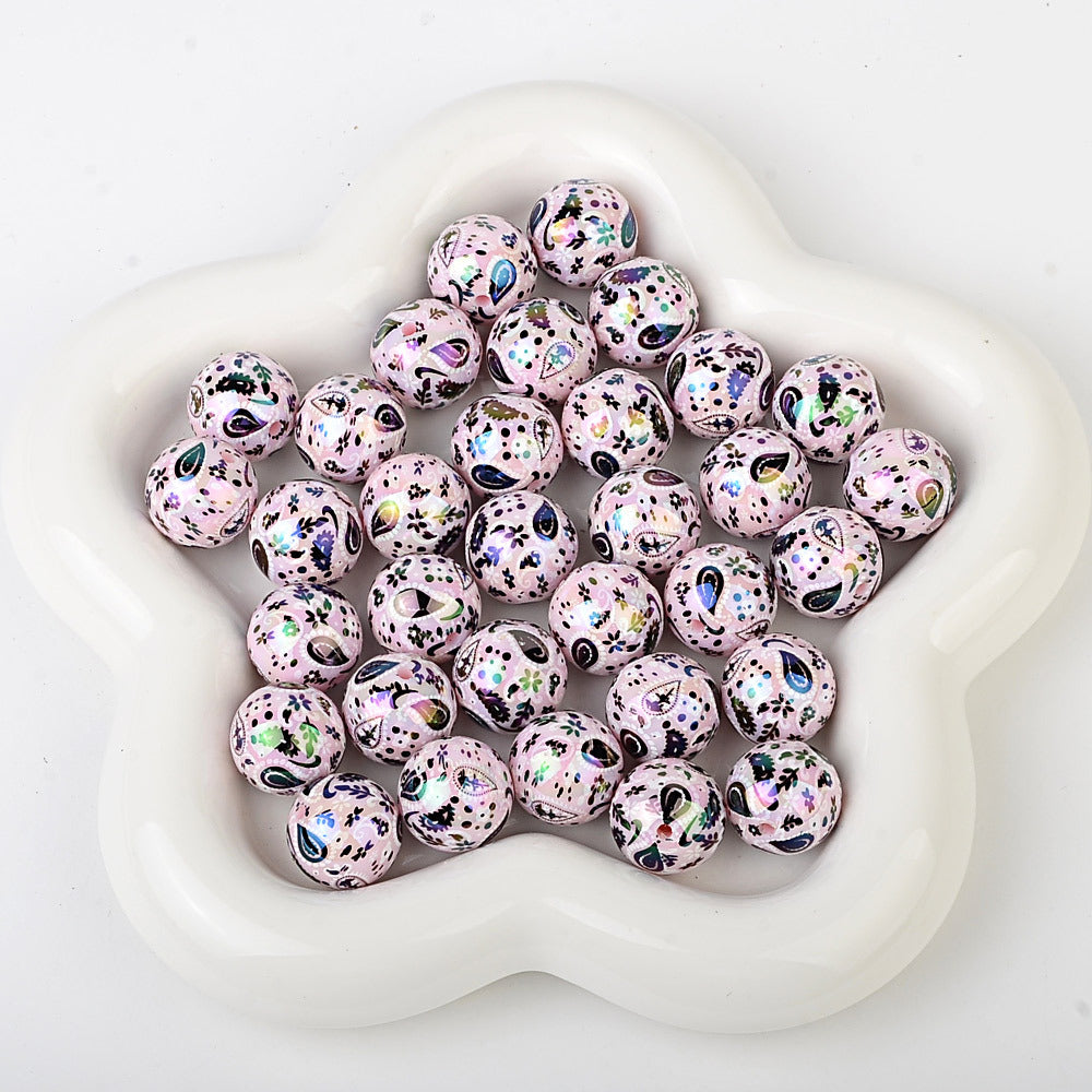 100Pcs UV plated color two-color paisley pattern cashew flower beaded DIY beaded pen mobile phone chain pendant loose bead jewelry with