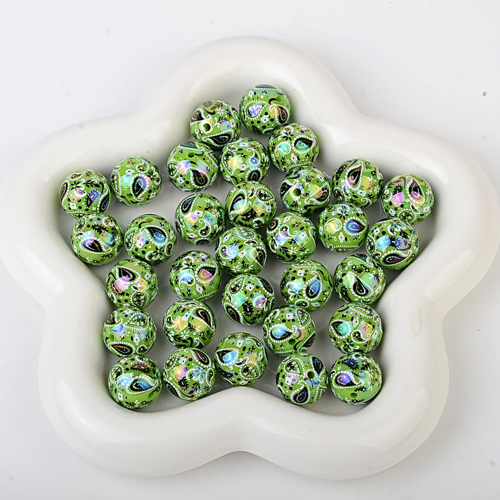 100Pcs UV plated color two-color paisley pattern cashew flower beaded DIY beaded pen mobile phone chain pendant loose bead jewelry with
