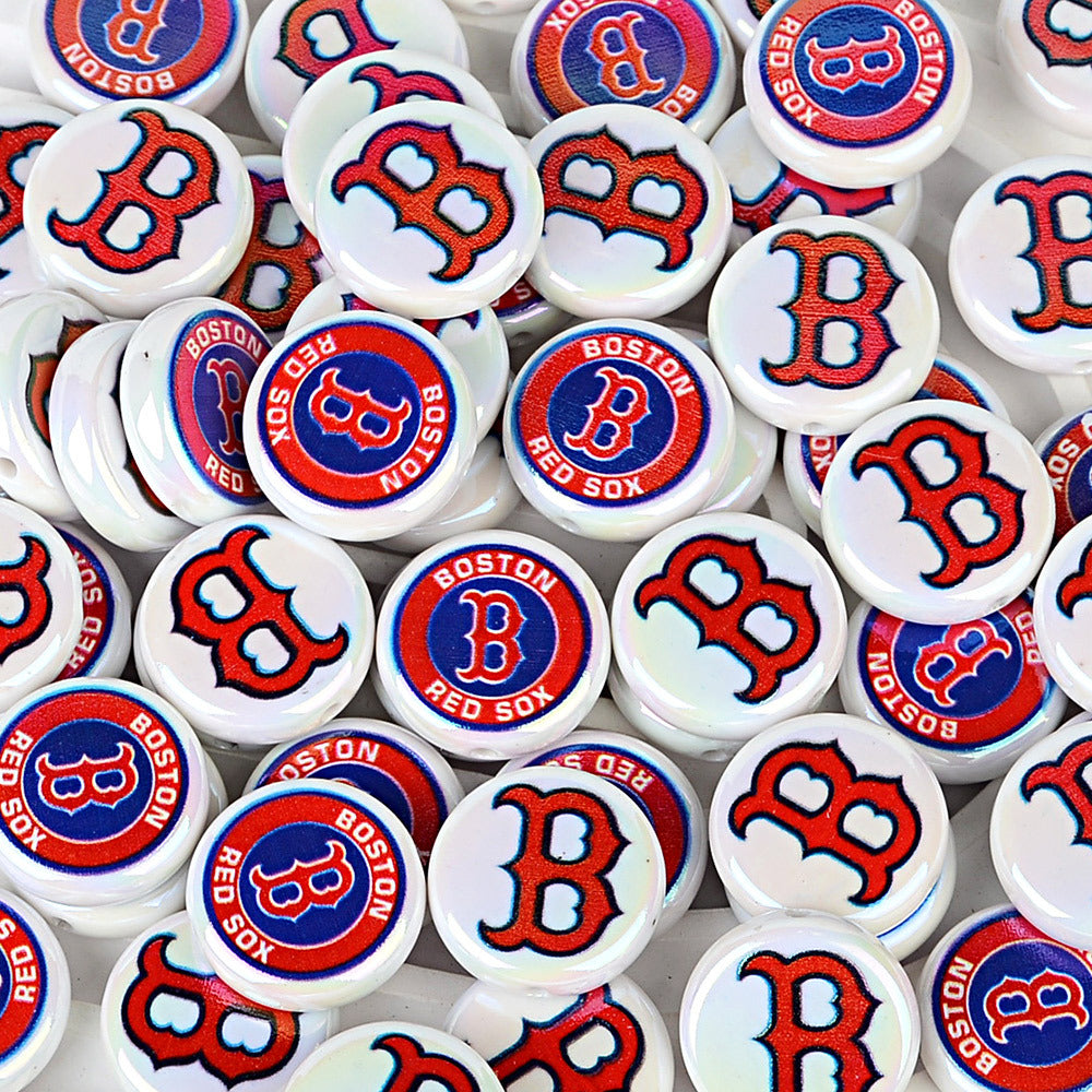 100Pcs 24mm American MLB Major Baseball League Printed Beaded Disc Beads DIY Handmade Pen Mobile Phone Chain Accessories
