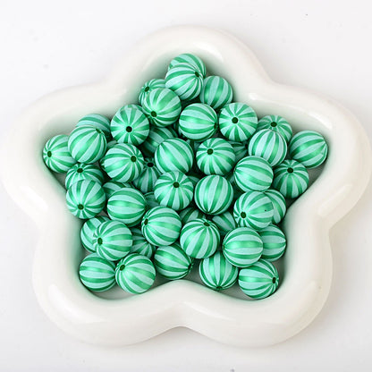 100Pcs watermelon pattern matte matte rainbow printing straight hole round bead DIY mobile phone chain keychain bead pen jewelry accessories