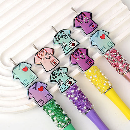 100Pcs acrylic double-sided relief nurse uniform through-hole piece bead DIY bracelet bead pen jewelry accessories spot wholesale