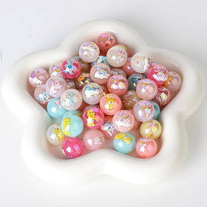 100Pcs Cross-border 16mm acrylic rainbow bear cartoon pattern printed beads round beads DIY bead pen jewelry accessories