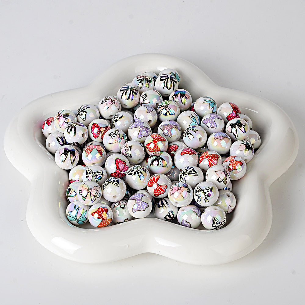 100Pcs 16mm acrylic solid color printing bow straight hole round bead DIY bead pen mobile phone chain jewelry accessories loose beads