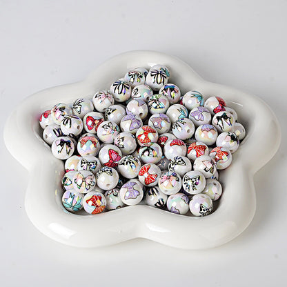 100Pcs 16mm acrylic solid color printing bow straight hole round bead DIY bead pen mobile phone chain jewelry accessories loose beads