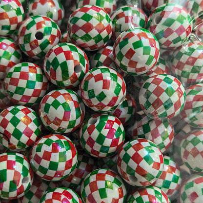 100Pcs 16mm Christmas acrylic printing striped spiral through hole beads DIY bead pen mobile phone chain accessories loose beads