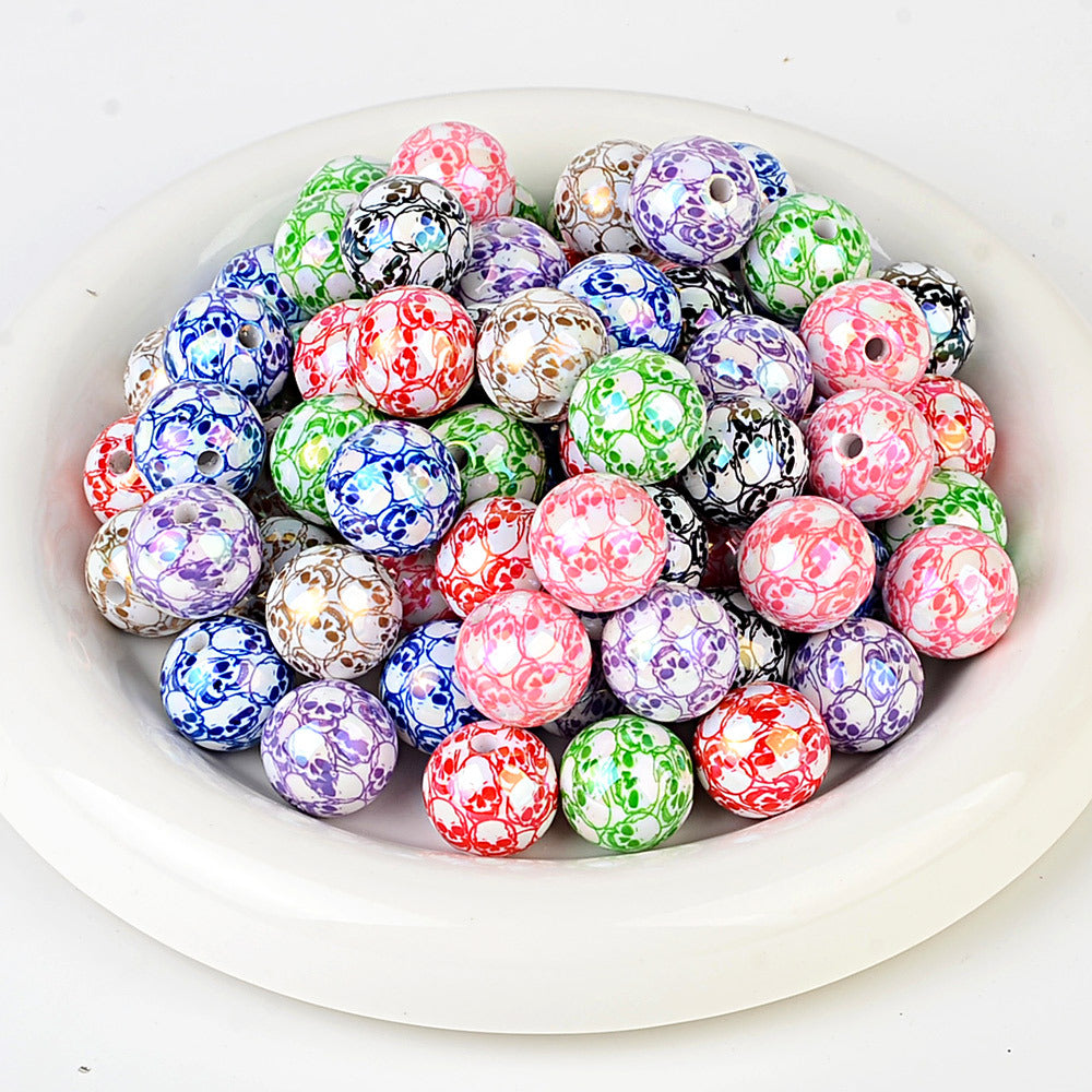 100Pcs Halloween full skull print acrylic round beads DIY mobile phone chain keychain bead pen accessories