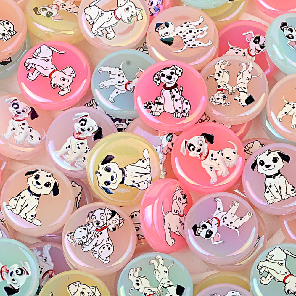 100Pcs acrylic printing round cake spotted dog vertical hole beaded DIY Douyin live broadcast mobile phone rope keychain string pen accessories
