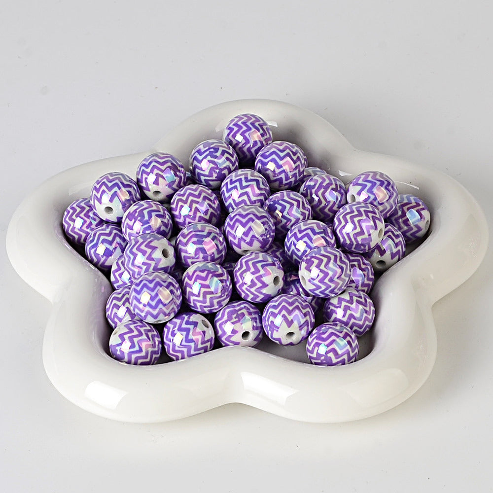 100Pcs 16mm acrylic UV plated color wavy pattern printing string beads DIY handmade bead pen mobile phone chain jewelry accessories