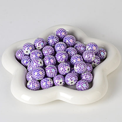 100Pcs 16mm acrylic UV plated color wavy pattern printing string beads DIY handmade bead pen mobile phone chain jewelry accessories