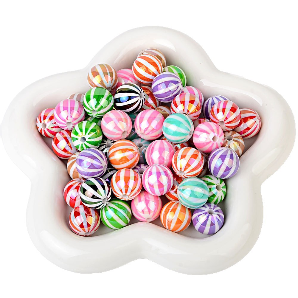 100Pcs Children's Fun Macaron Contrasting Watermelon Beads Striped Round Beads DIY Handmade Jewelry Accessories Bracelet Necklace Material Wholesale