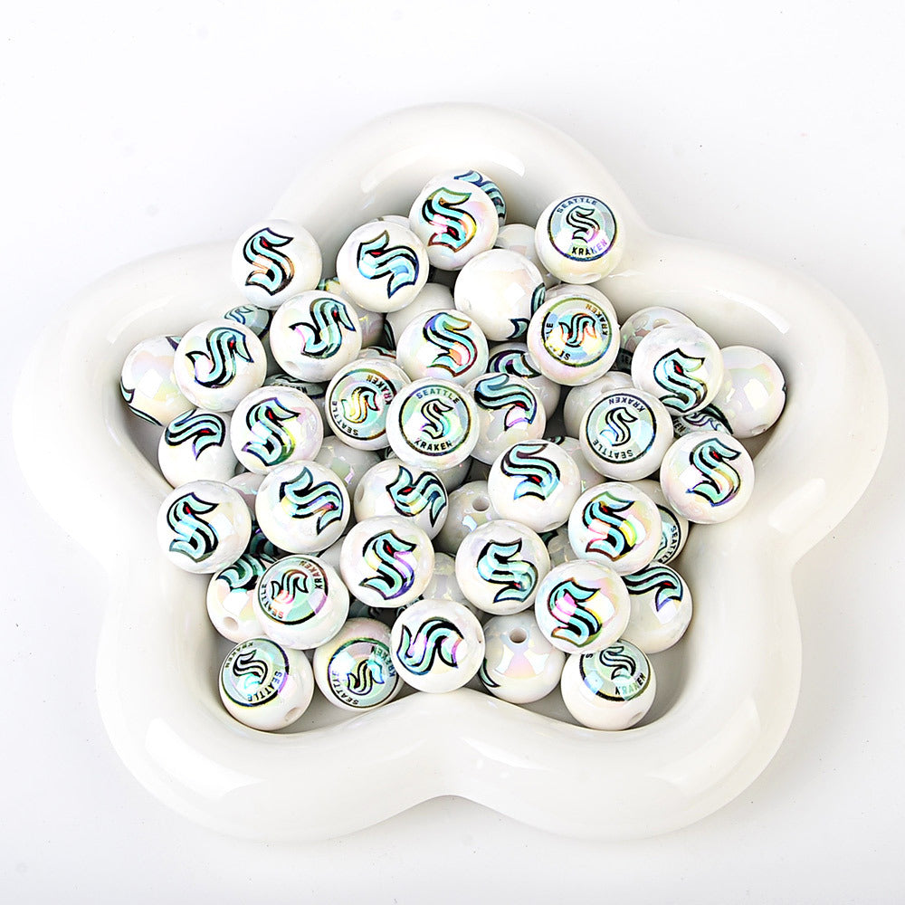 100Pcs US 32 NHL Ice Hockey Teams Printed Beads Beaded DIY Keys Mobile Phone Chain Handmade Jewelry Accessories Spot