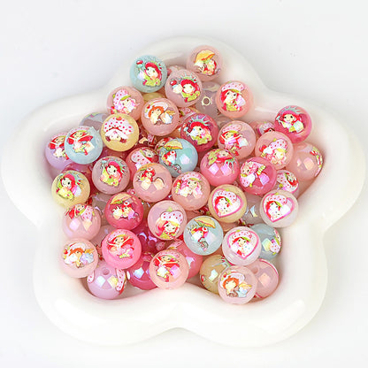 100Pcs UV strawberry girl printed beads DIY bead pen mobile phone chain keychain car hanging, etc. With DIY bracelet loose beads