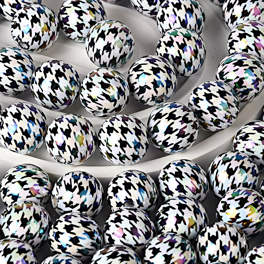 100Pcs 16mm color-plated UV printing thousand bird grid beaded DIY jewelry mobile phone chain beaded pen keychain bag chain and other accessories