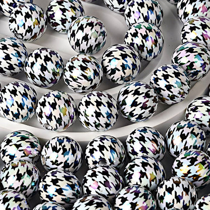 100Pcs 16mm color-plated UV printing thousand bird grid beaded DIY jewelry mobile phone chain beaded pen keychain bag chain and other accessories