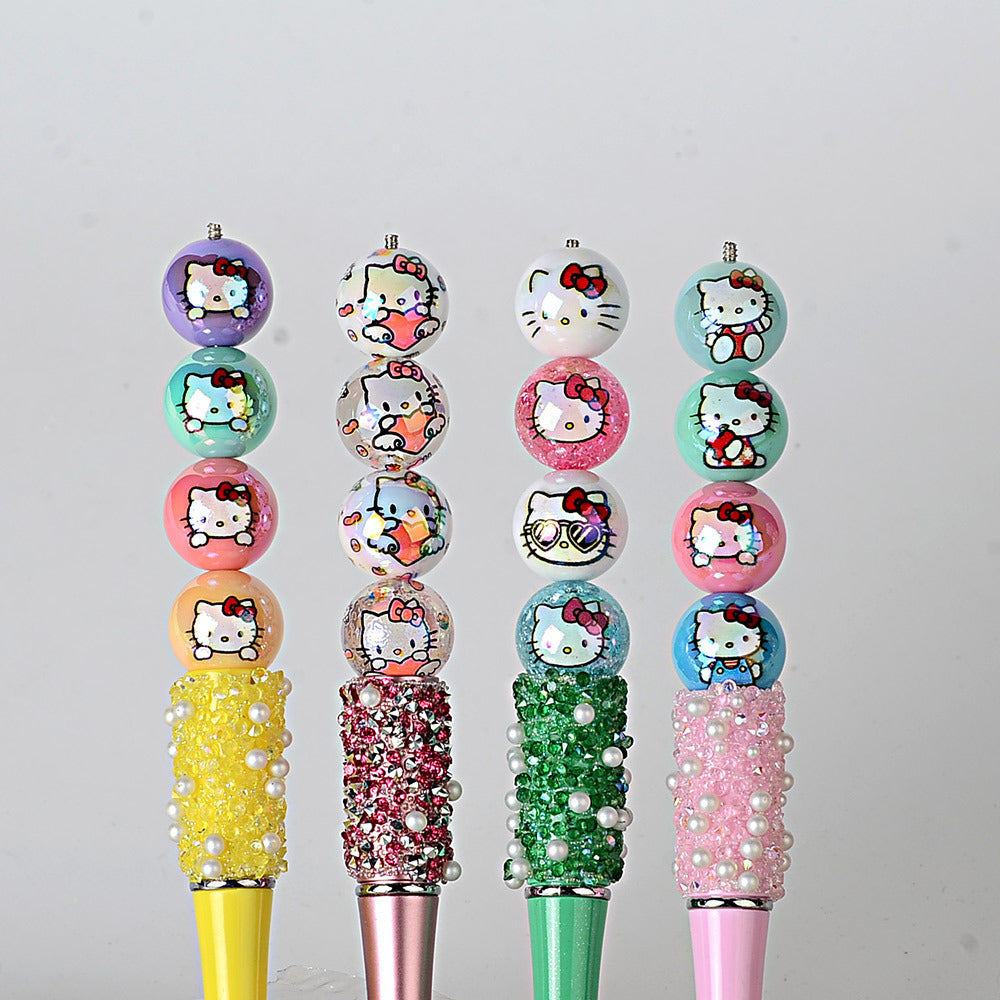 100Pcs printed Sanrio Hello Kitty hallo KT straight hole round beads DIY jewelry loose beads mobile phone chain bead pen accessories