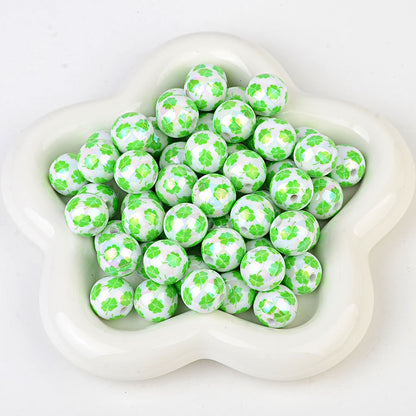100Pcs 16mm acrylic printing four-leaf clover through-hole round beads DIY Douyin live broadcast mobile phone rope keychain pen accessories