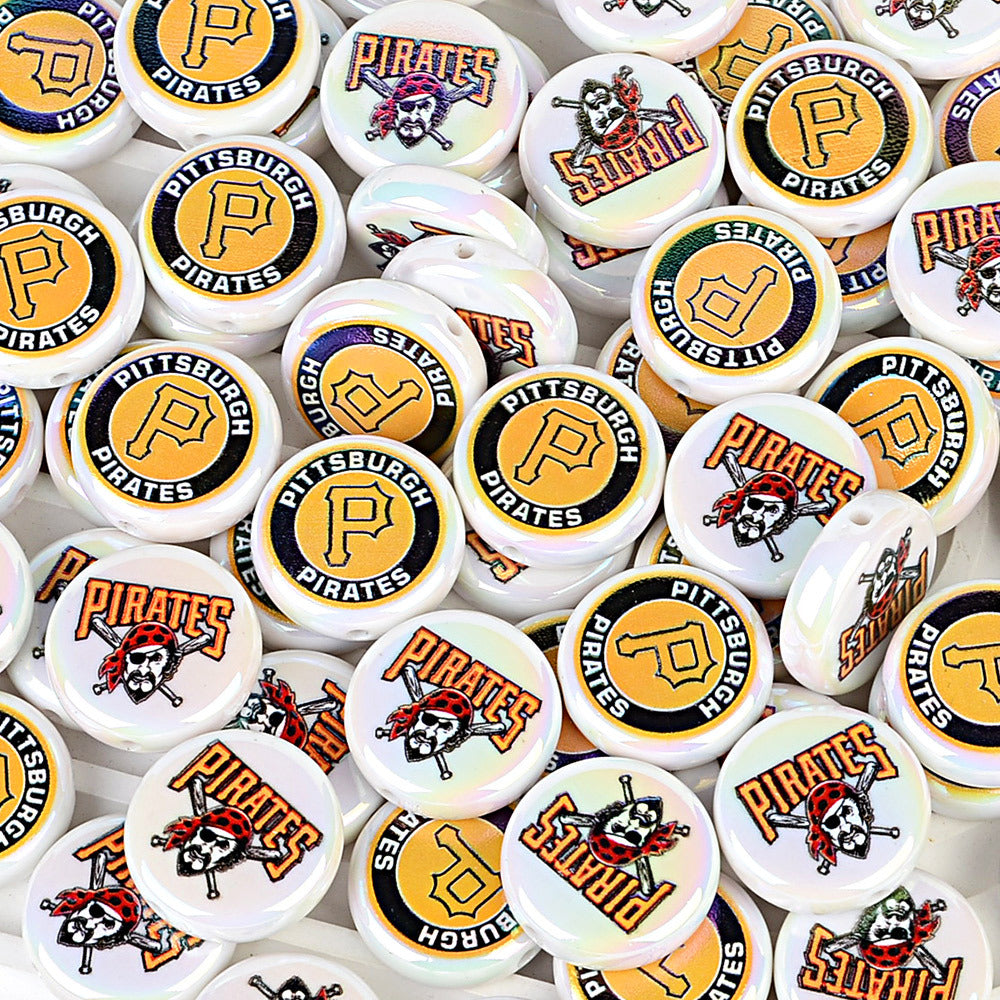 100Pcs 24mm American MLB Major Baseball League Printed Beaded Disc Beads DIY Handmade Pen Mobile Phone Chain Accessories