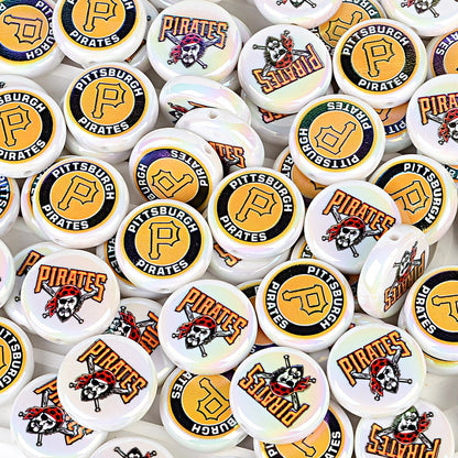 100Pcs 24mm American MLB Major Baseball League Printed Beaded Disc Beads DIY Handmade Pen Mobile Phone Chain Accessories