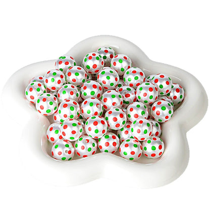 100Pcs Holiday Party Printed Beads Color Red and Green Polka Dots Through Hole Beads DIY Handmade Bead Pen Mobile Phone Chain Accessories