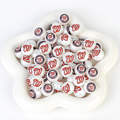 100Pcs 16mm frosted printing MLB baseball league round beads loose beads DIY bead pen car hanging baseball team accessories
