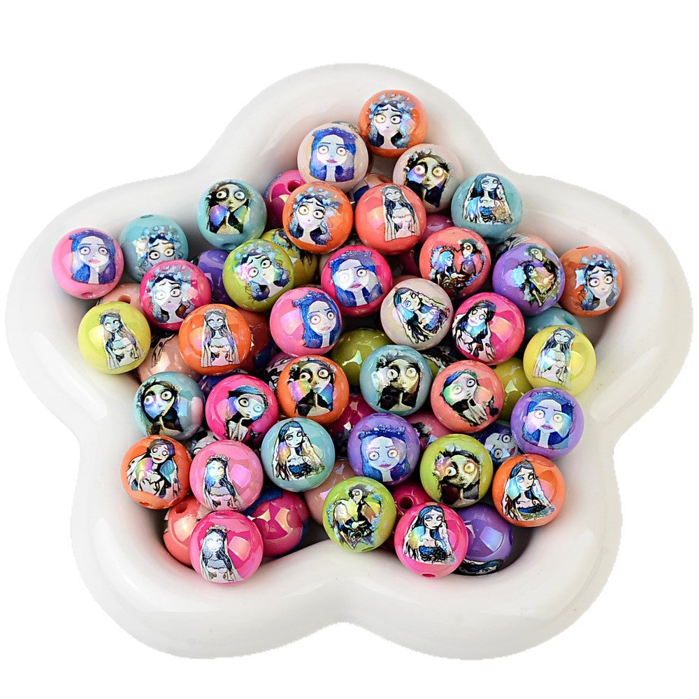 100Pcs Printed Halloween Theme Emily Victor Character Straight Hole Beads DIY Handmade Necklace Bead Pen Accessories