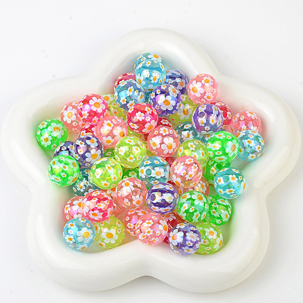 100Pcs 16mm transparent UV plating color full printing sunflower color round beads DIY mobile phone chain bead pen key jewelry accessories