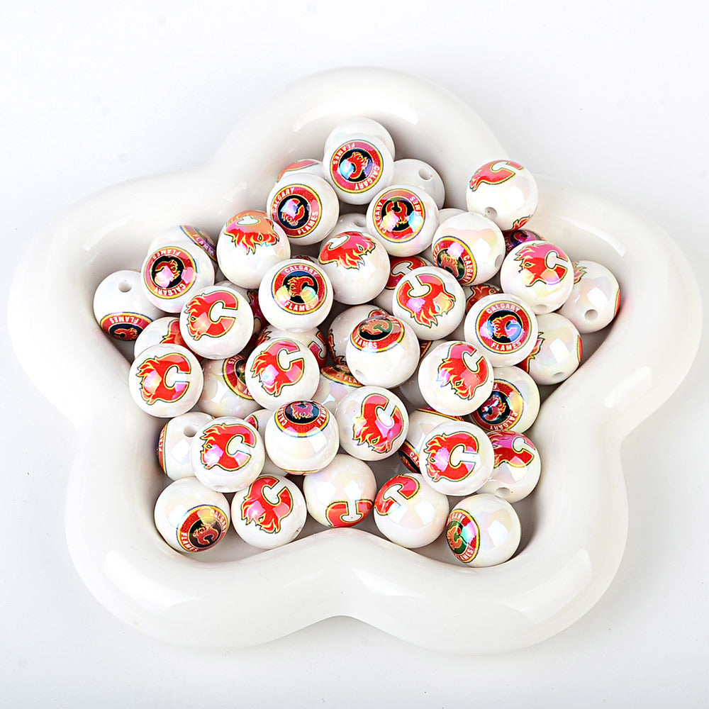 100Pcs US 32 NHL Ice Hockey Teams Printed Beads Beaded DIY Keys Mobile Phone Chain Handmade Jewelry Accessories Spot