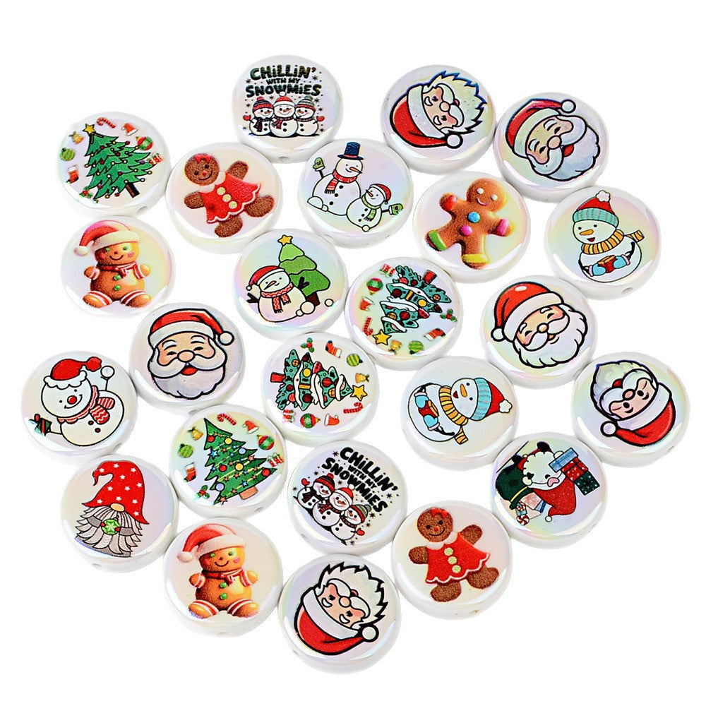 100Pcs Christmas themed acrylic flat beads Santa snowman Christmas tree gingerbread man DIY handmade accessories wholesale