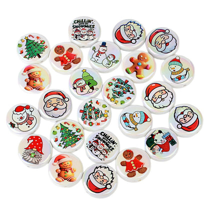 100Pcs Christmas themed acrylic flat beads Santa snowman Christmas tree gingerbread man DIY handmade accessories wholesale