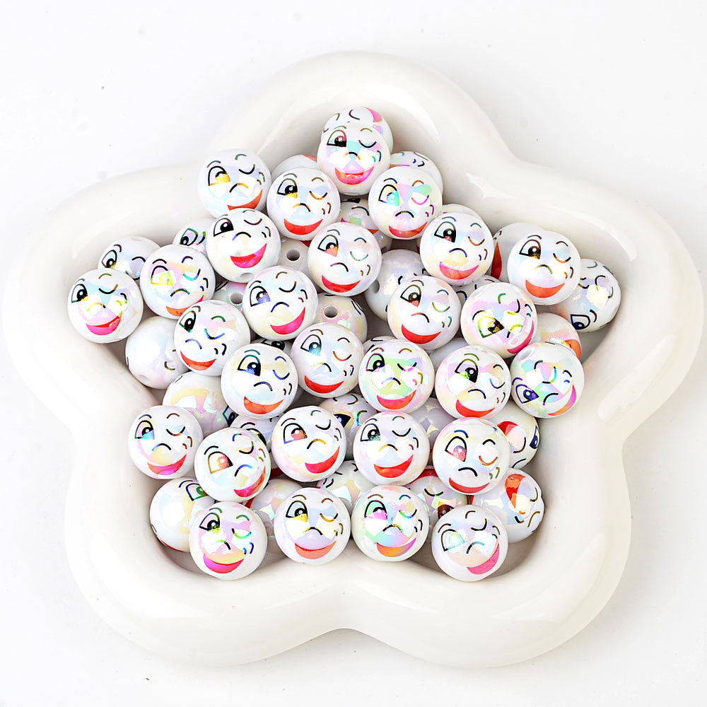 100Pcs new funny expression printed beads smiley eyes cartoon beaded DIY bracelet keychain loose beads beaded wholesale