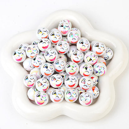 100Pcs new funny expression printed beads smiley eyes cartoon beaded DIY bracelet keychain loose beads beaded wholesale