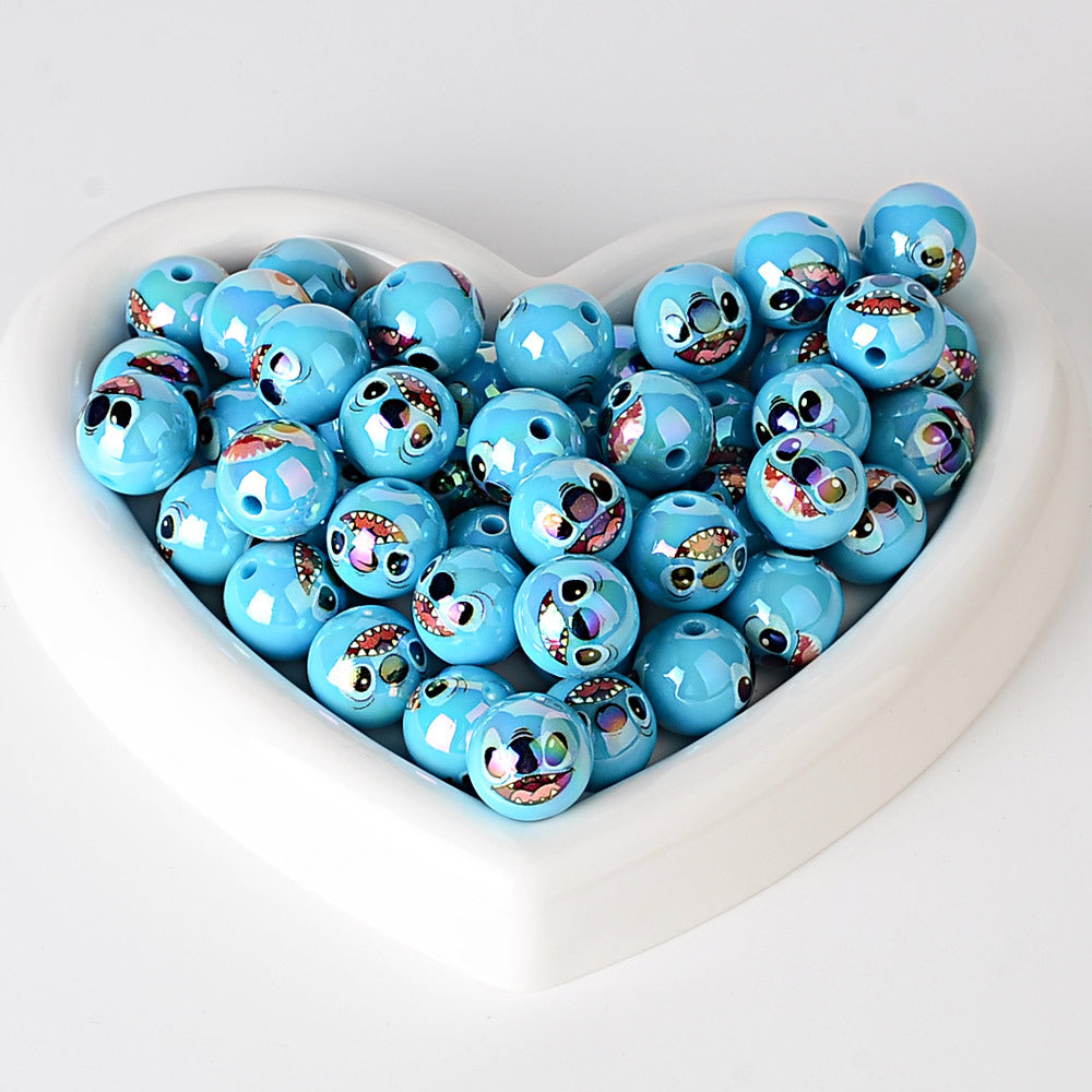 100Pcs 16mmUV plated color Stitch series printing beads DIY bead pen mobile phone keychain car hanging and other accessories