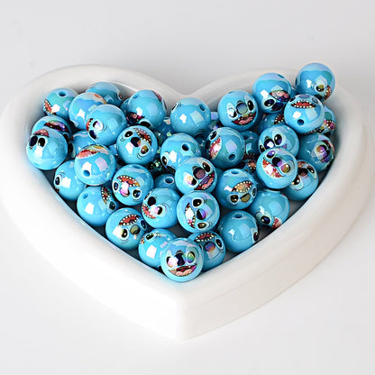 100Pcs 16mmUV plated color Stitch series printing beads DIY bead pen mobile phone keychain car hanging and other accessories