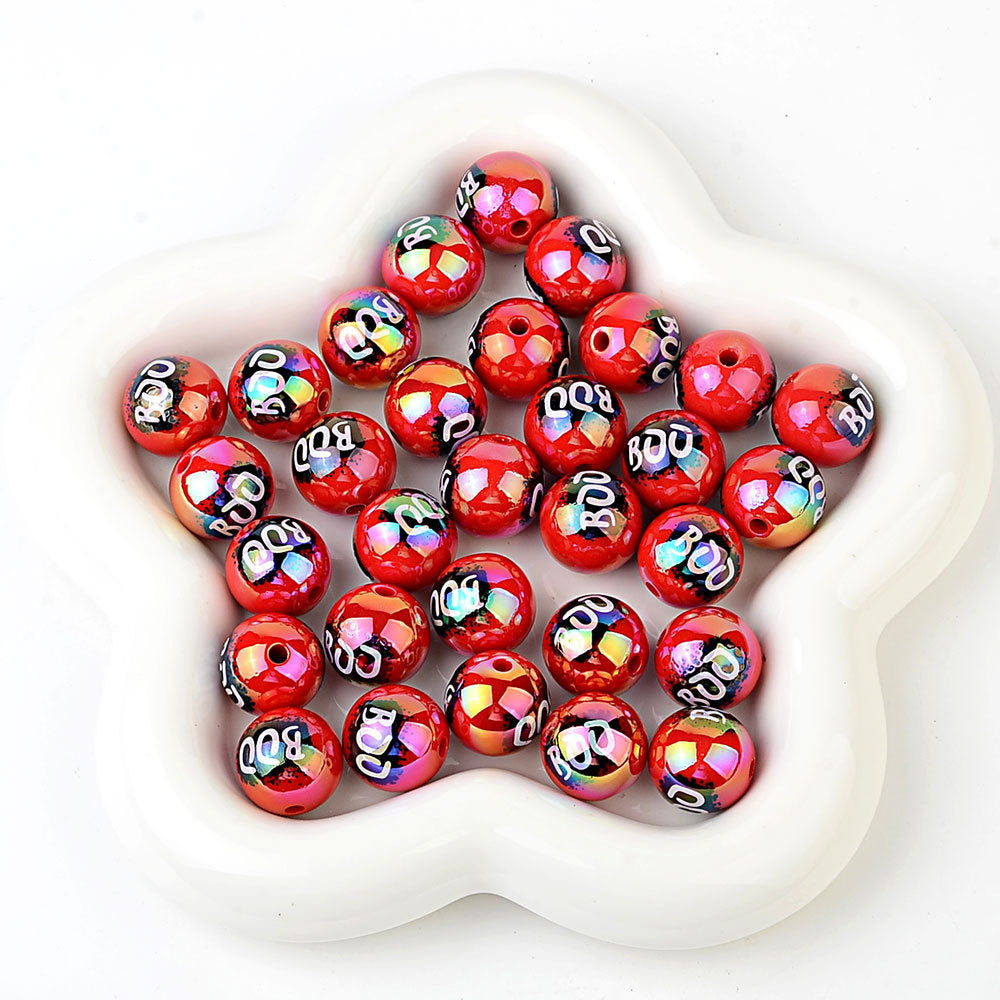 100Pcs 16mm Halloween BOO printed acrylic loose beads decorative round beads handmade DIY bead pen accessories