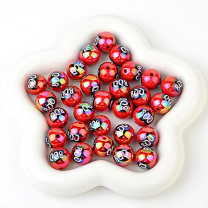 100Pcs 16mm Halloween BOO printed acrylic loose beads decorative round beads handmade DIY bead pen accessories