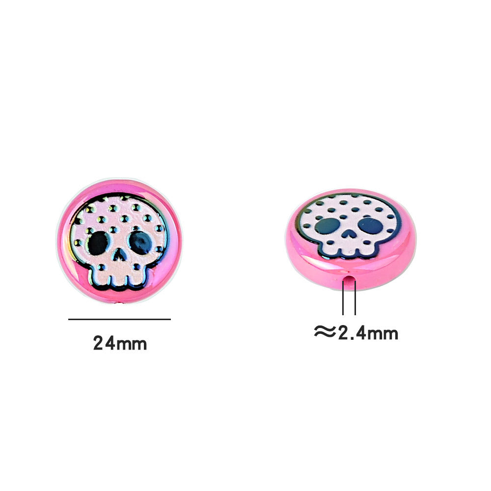 100Pcs 24mm double-sided UV plated colored skull disc beaded DIY handmade beaded pen mobile phone chain jewelry accessories
