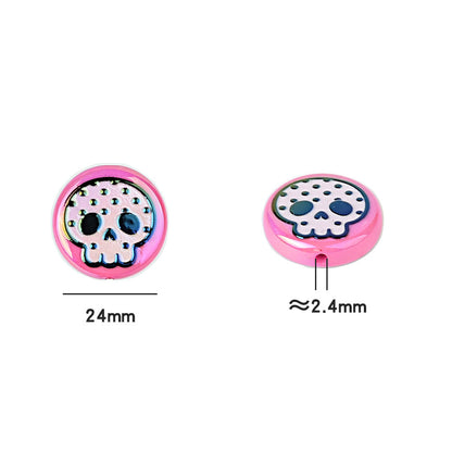 100Pcs 24mm double-sided UV plated colored skull disc beaded DIY handmade beaded pen mobile phone chain jewelry accessories