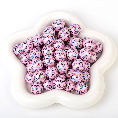 100Pcs acrylic two-color love leopard print printed beads DIY mobile phone chain bead pen jewelry accessories loose beads wholesale