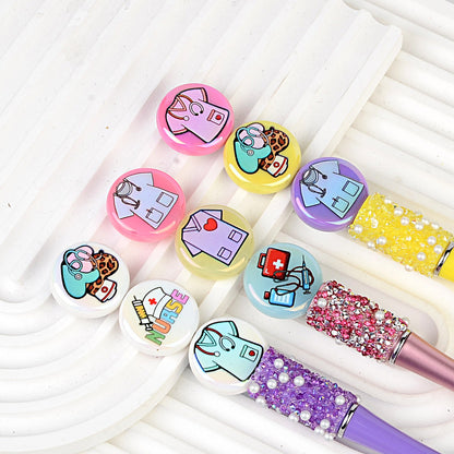 100Pcs acrylic disc bead printing medical clothing straight hole round bead DIY mobile phone rope keychain bead pen accessories