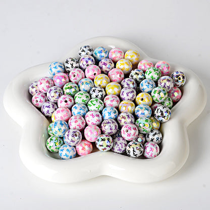 100Pcs cross-border color ribbon printing straight hole round beads DIY mobile phone chain bracelet necklace color plating accessories material wholesale