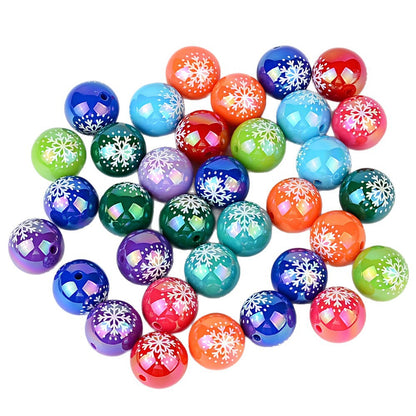 100Pcs acrylic UV plating color printing color Christmas snowflake round beads DIY handmade jewelry beaded material accessories